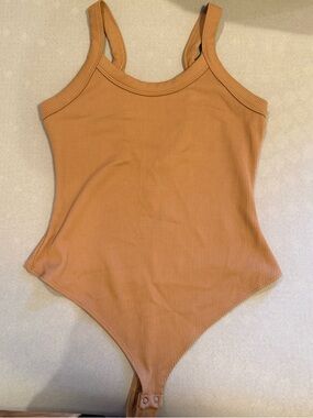 Ribbed Thong Bodysuit in Nude
